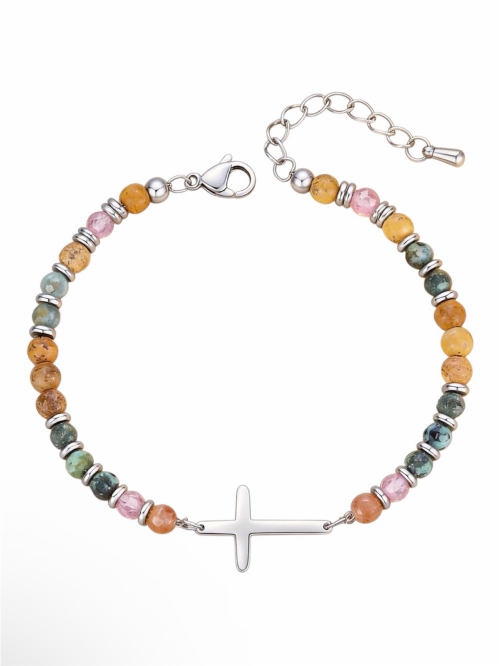 Silver Cross Beaded Bracelet